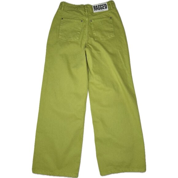 The Ragged Priest Wide Leg Jeans Low Waist Y2K Dark Citron Lime 26x30 NWT - Picture 3 of 9